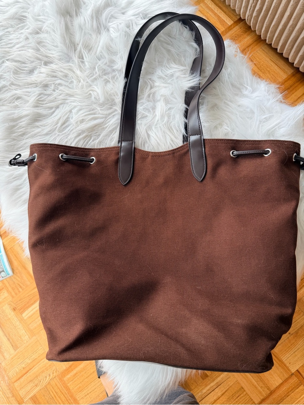 Classic Brown Canvas Tote Bag with Dark Handles
